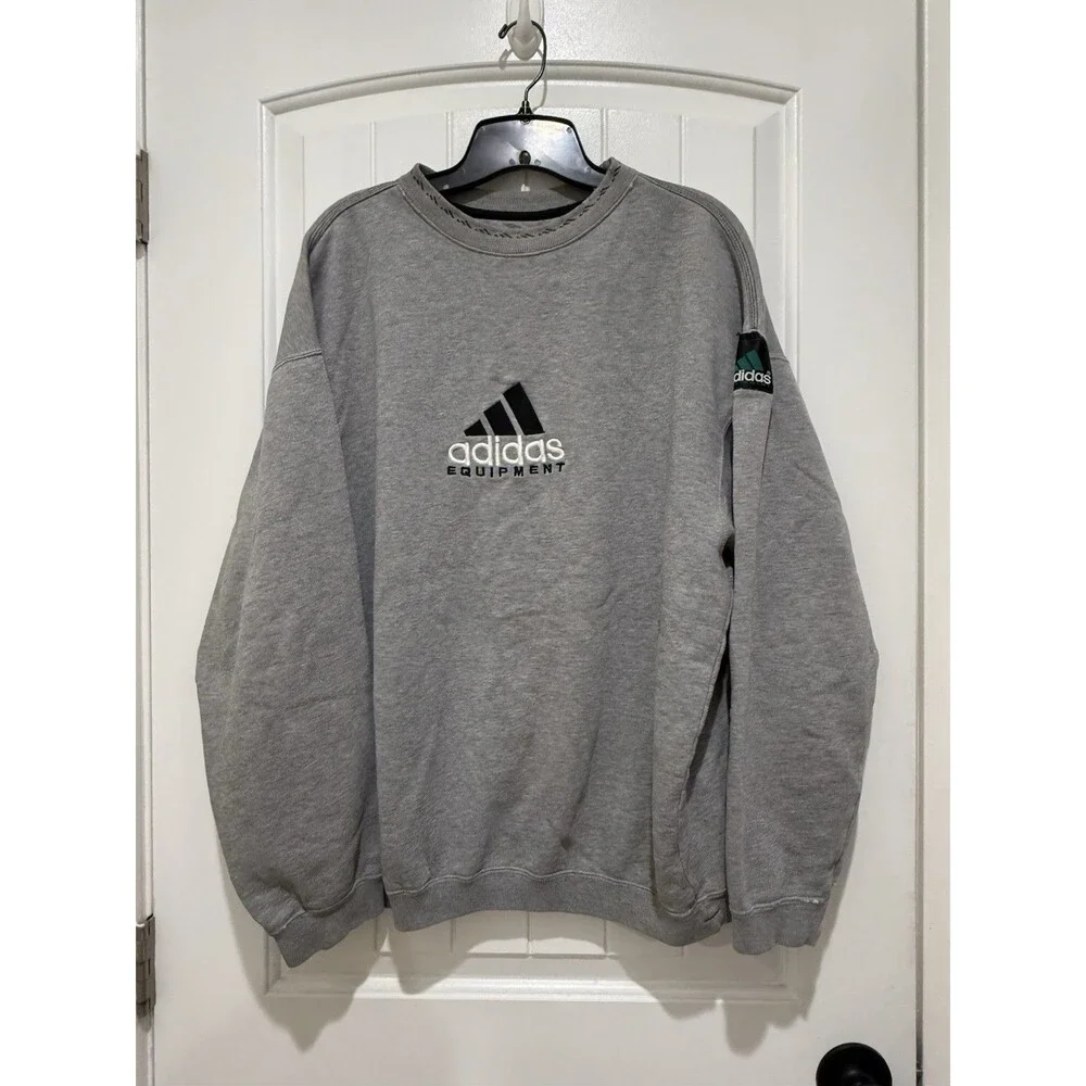VTG 90s Adidas Equipment Sweatshirt Mens Sz M Gray Mock Neck Fleece EQT